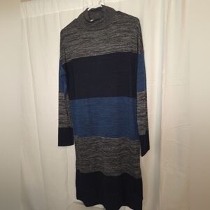 rag & bone Women's Gray and Blue Striped Turtle Neck Sweater Maxi Dress Size M